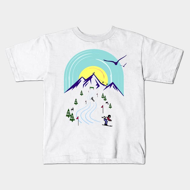 Skiing Kids T-Shirt by createe